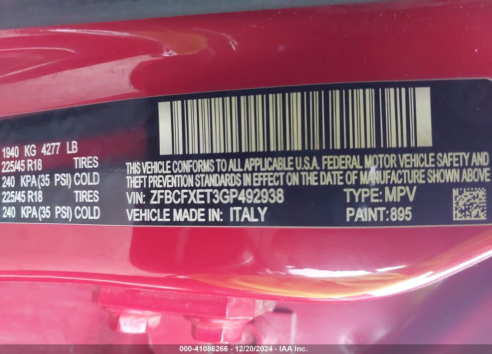 2016 FIAT 500X TREKKING PLUS VIN: ZFBCFXET3GP492938