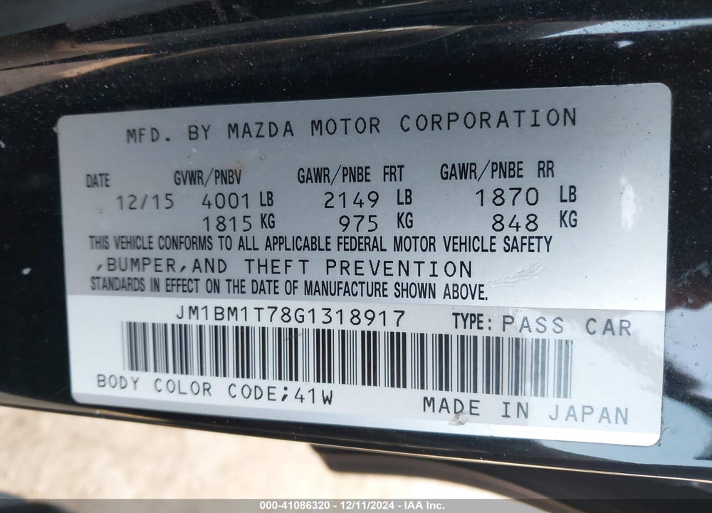 2016 MAZDA MAZDA3 VIN: JM1BM1T78G1318917