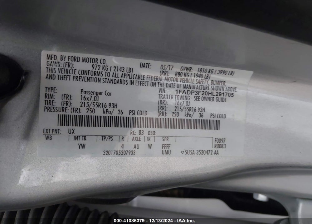 2017 FORD FOCUS SE VIN: 1FADP3F20HL291705