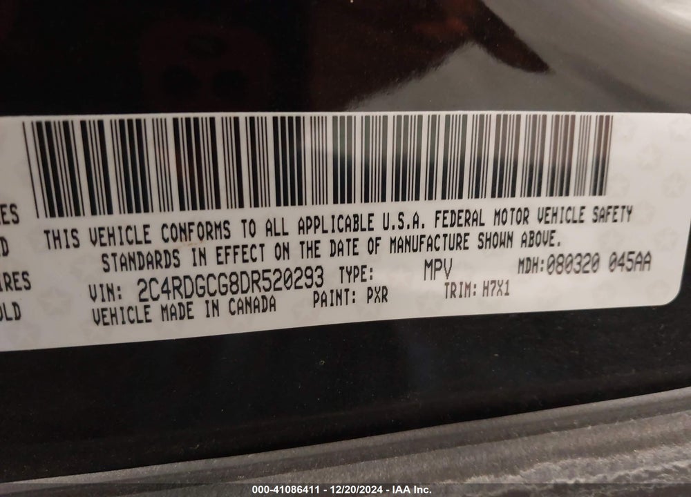 2013 DODGE GRAND CARAVAN SXT VIN: 2C4RDGCG8DR520293