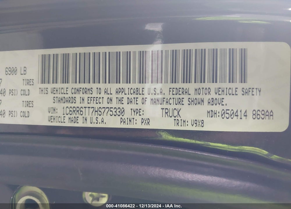 2017 RAM 1500 SLT 4X2 6'4 BOX VIN: 1C6RR6TT7HS775330
