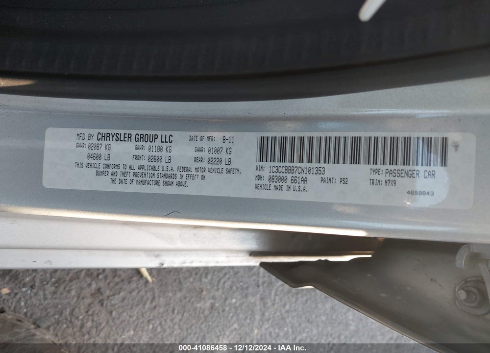 2012 CHRYSLER 200 TOURING VIN: 1C3CCBBB7CN101353