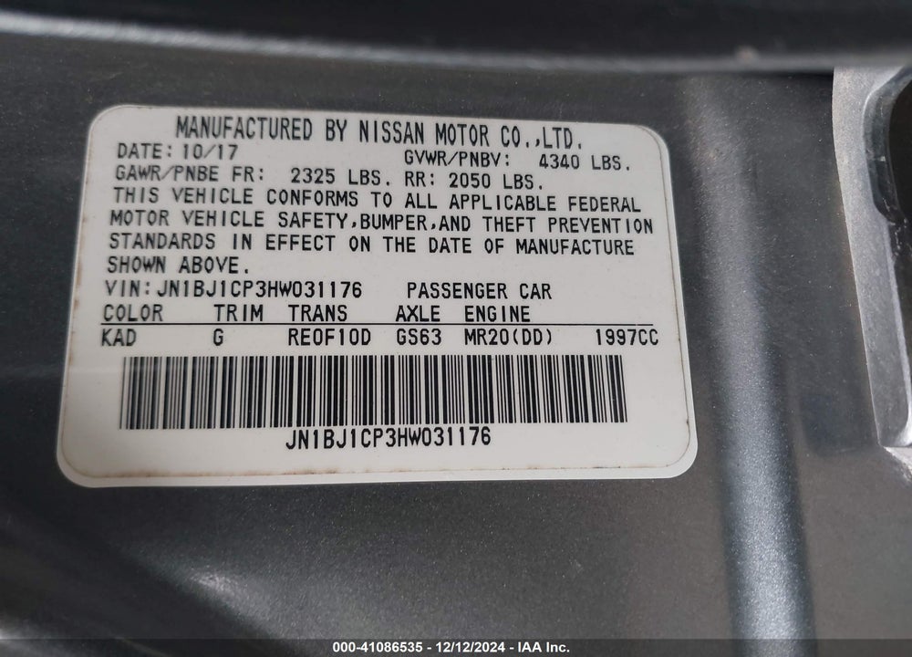 2017 NISSAN ROGUE SPORT SV VIN: JN1BJ1CP3HW031176