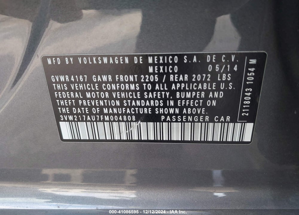 2015 VOLKSWAGEN GOLF TSI SE 4-DOOR VIN: 3VW217AU7FM004808