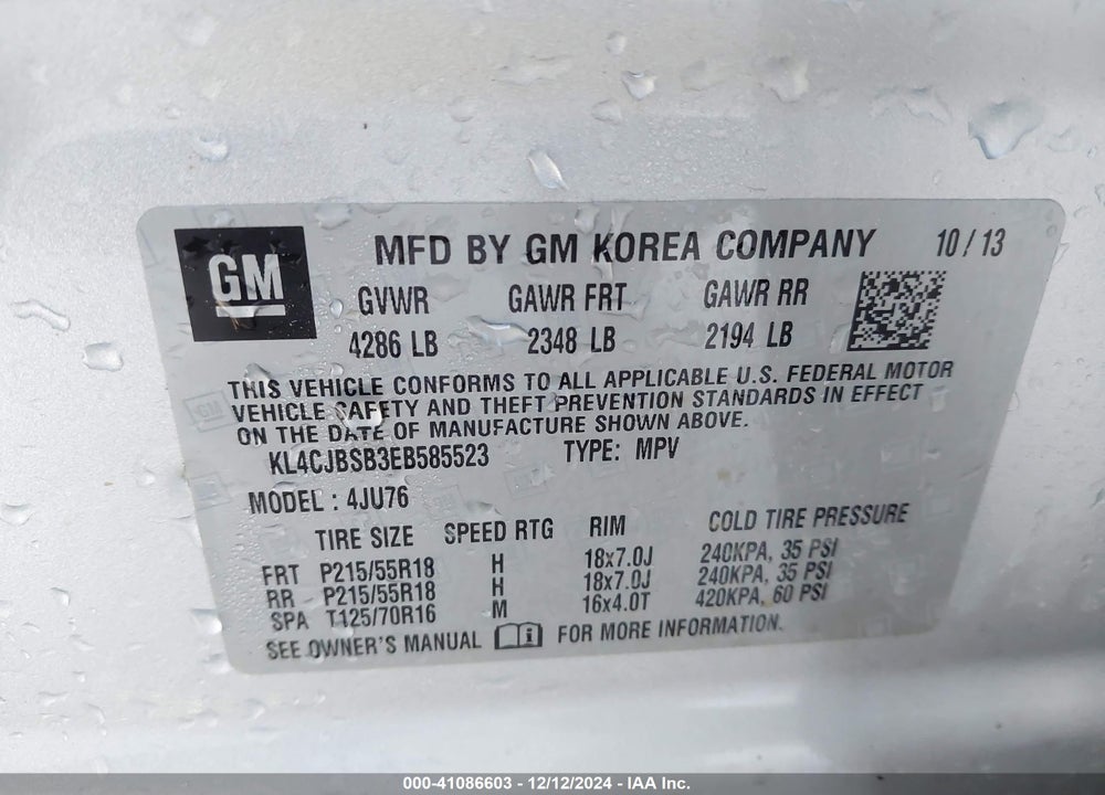 2014 BUICK ENCORE CONVENIENCE VIN: KL4CJBSB3EB585523