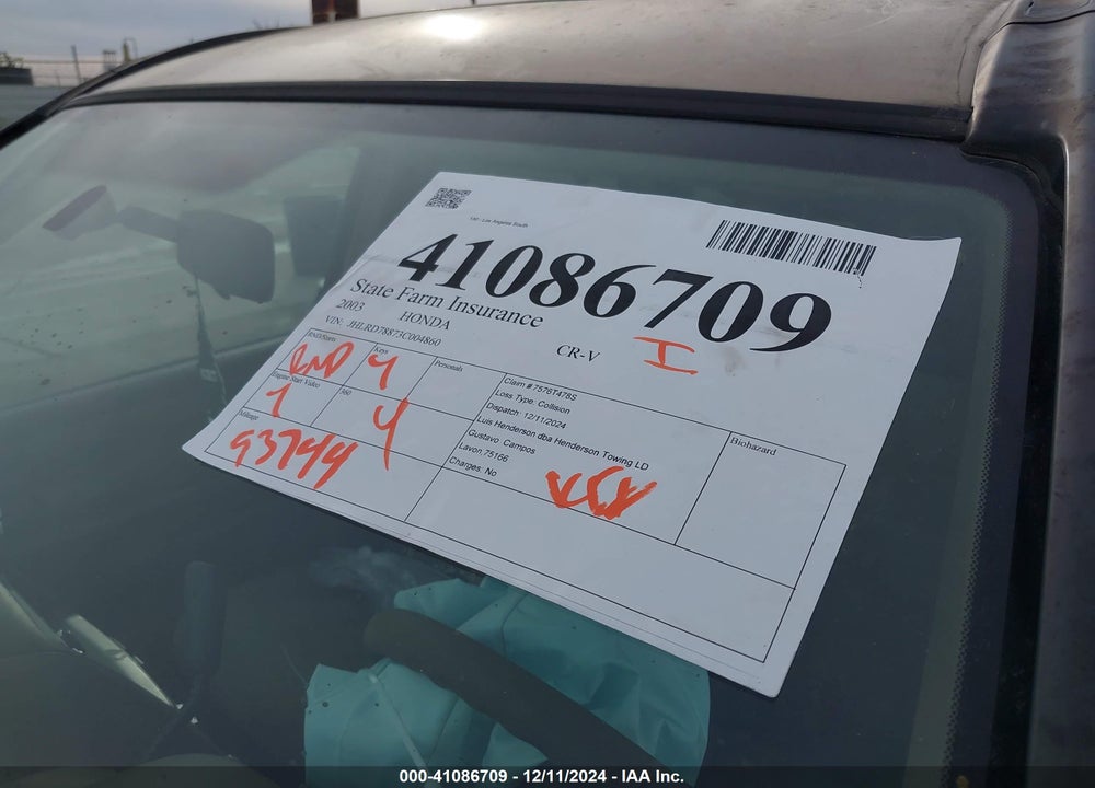 2003 HONDA CR-V EX VIN: JHLRD78873C004860
