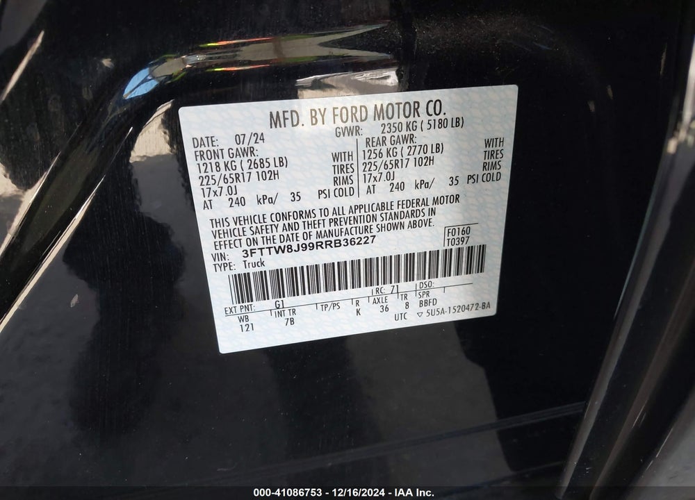 2024 FORD MAVERICK VIN: 3FTTW8J99RRB36227