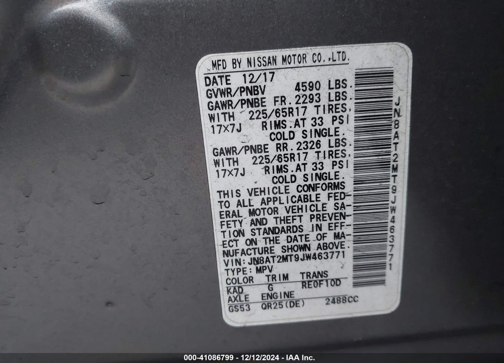 2018 NISSAN ROGUE SV VIN: JN8AT2MT9JW463771