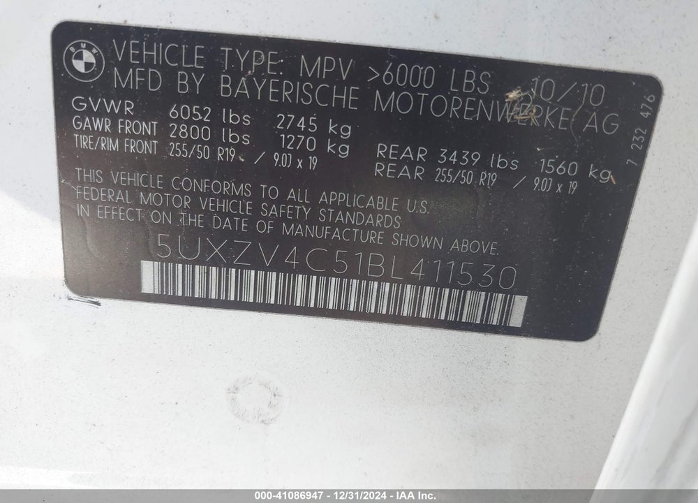 2011 BMW X5 XDRIVE35I/XDRIVE35I PREMIUM/XDRIVE35I SPORT ACTIVITY VIN: 5UXZV4C51BL411530