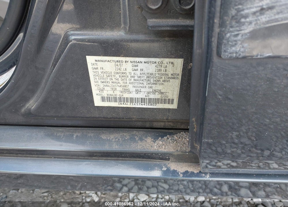 2007 NISSAN ALTIMA 2.5 S VIN: 1N4AL21E57N456807
