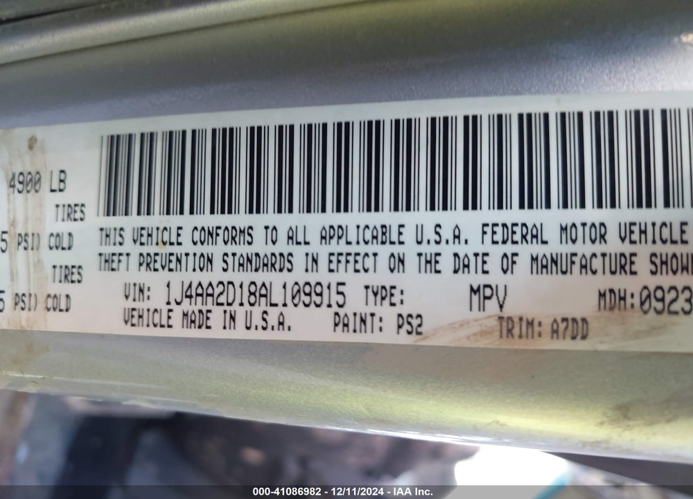 2010 JEEP WRANGLER SPORT VIN: 1J4AA2D18AL109915