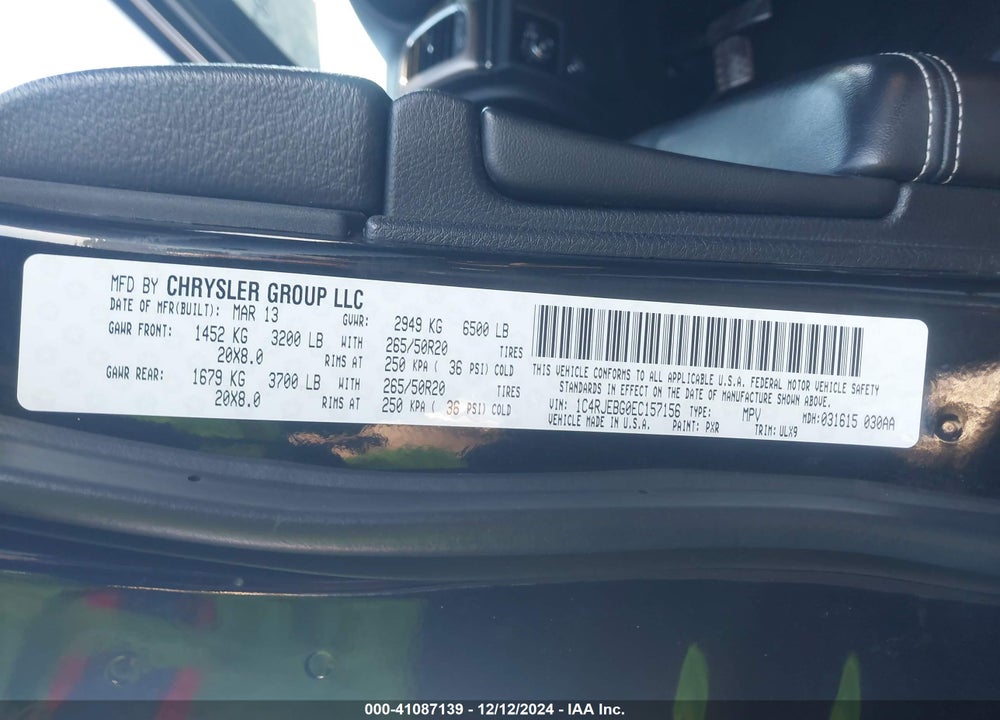 2014 JEEP GRAND CHEROKEE LIMITED VIN: 1C4RJEBG0EC157156