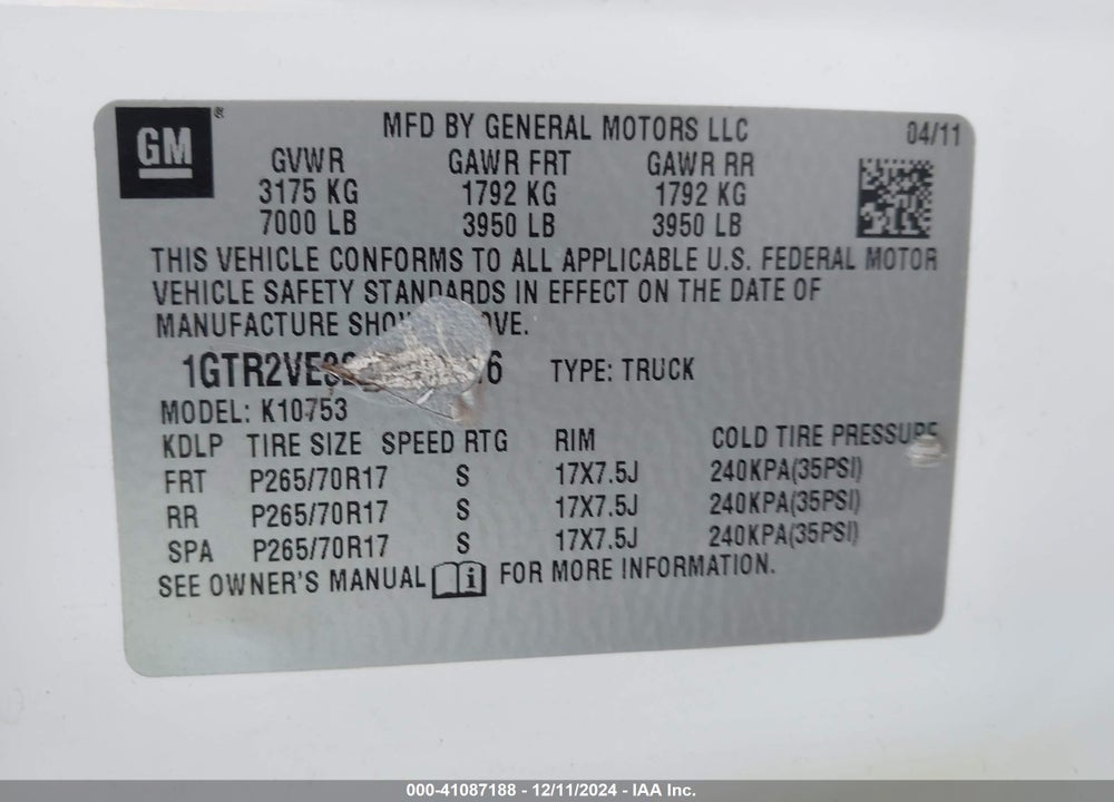 2011 GMC SIERRA 1500 SLE VIN: 1GTR2VE31BZ422617