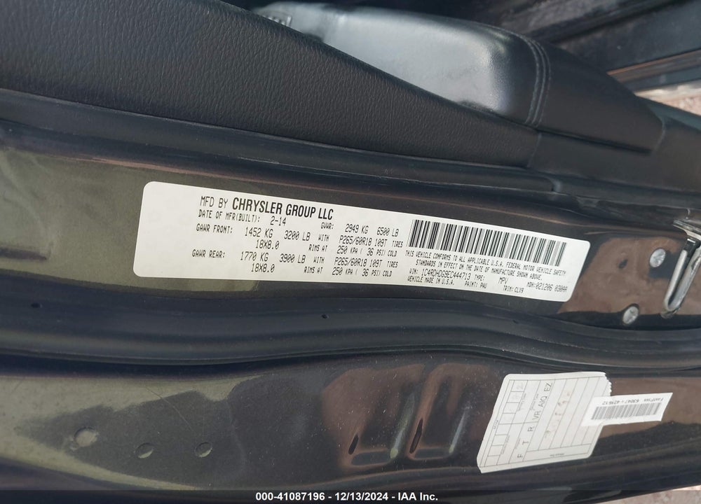 2014 DODGE DURANGO LIMITED VIN: 1C4RDHDG9EC444713
