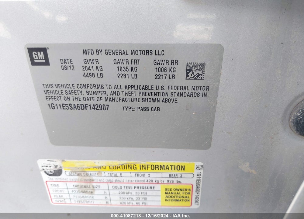 2013 CHEVROLET MALIBU 2LT VIN: 1G11E5SA6DF142907