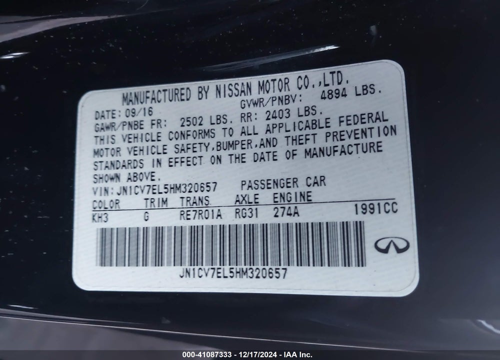 2017 INFINITI Q60 2.0T PREMIUM VIN: JN1CV7EL5HM320657