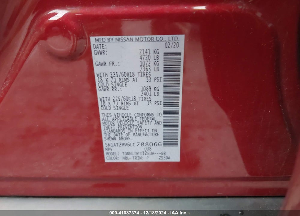 2020 NISSAN ROGUE SV INTELLIGENT AWD VIN: 5N1AT2MV6LC788066