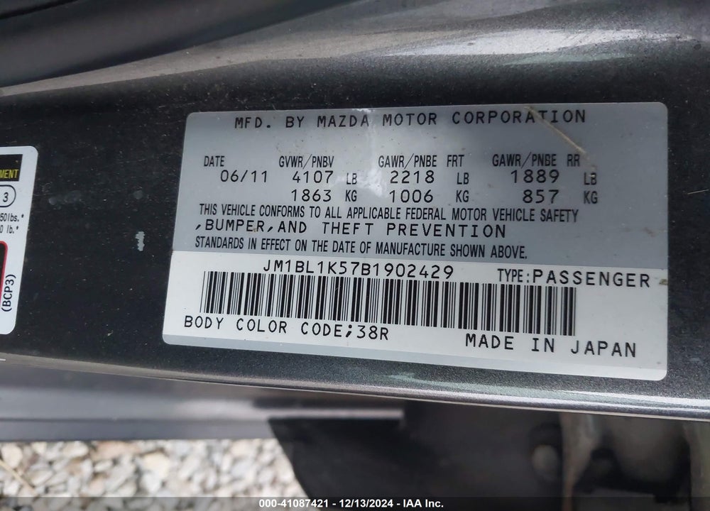 2011 MAZDA 3 S SPORT VIN: JM1BL1K57B1902429