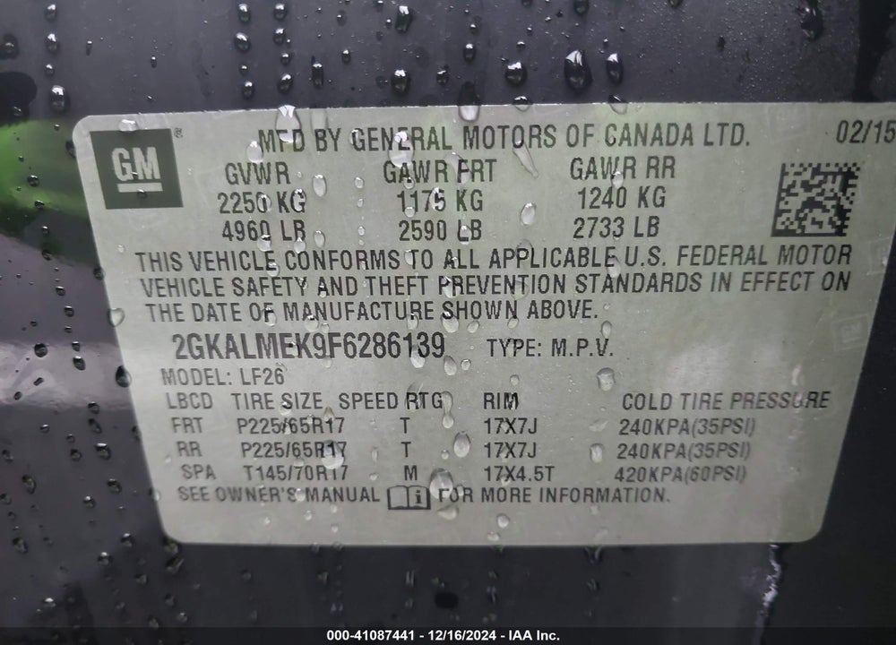 2015 GMC TERRAIN SLE-1 VIN: 2GKALMEK9F6286139