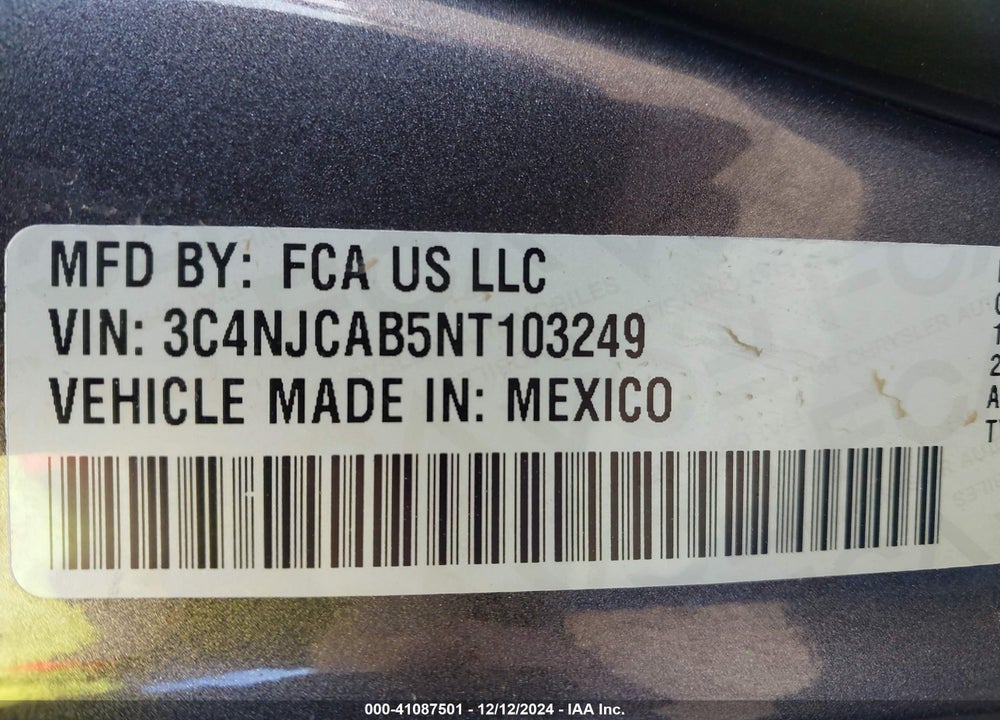 2022 JEEP COMPASS SPORT FWD VIN: 3C4NJCAB5NT103249