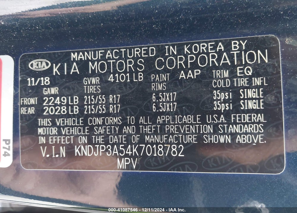 2019 KIA SOUL VIN: KNDJP3A54K7018782