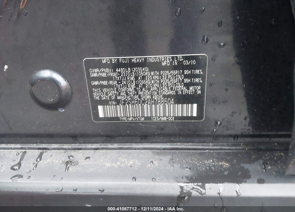 2010 SUBARU FORESTER 2.5X LIMITED VIN: JF2SH6DC2AH788504
