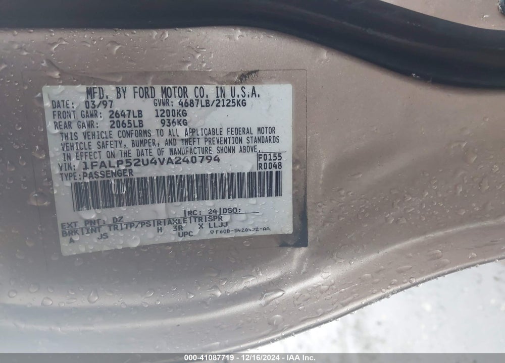 1997 FORD TAURUS GL VIN: 1FALP52U4VA240794