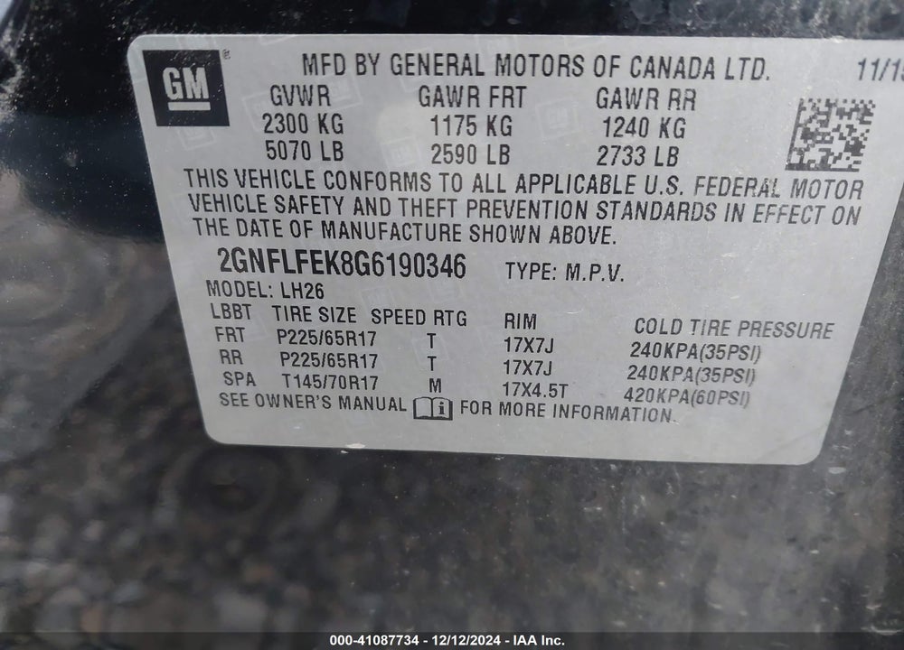 2016 CHEVROLET EQUINOX LT VIN: 2GNFLFEK8G6190346