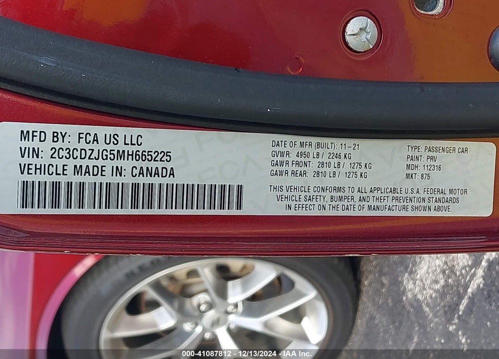 2021 DODGE CHALLENGER GT VIN: 2C3CDZJG5MH665225
