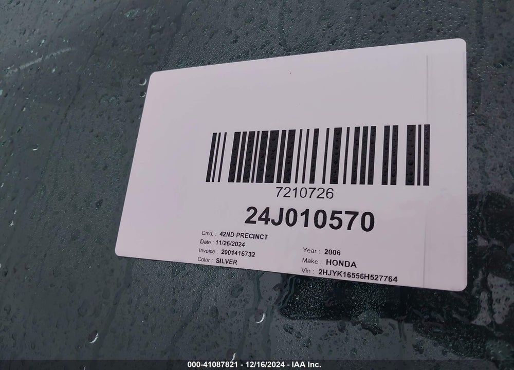 2006 HONDA RIDGELINE RTL VIN: 2HJYK16556H527764