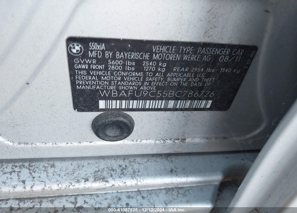 2011 BMW 550I XDRIVE VIN: WBAFU9C55BC786726
