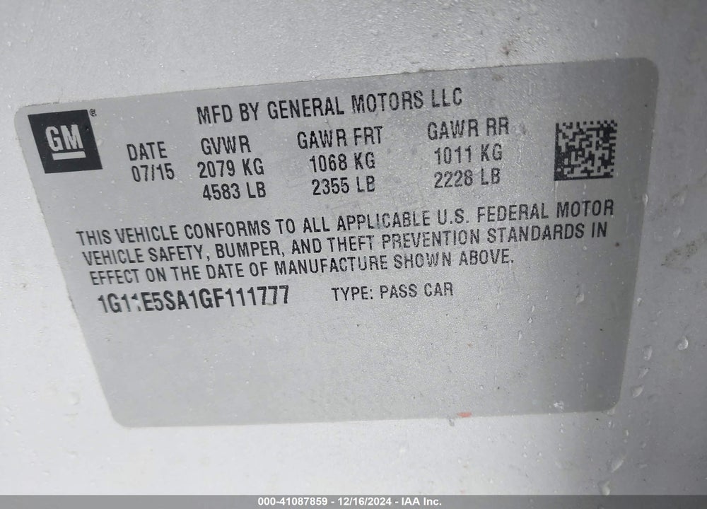 2016 CHEVROLET MALIBU LIMITED LTZ VIN: 1G11E5SA1GF111777