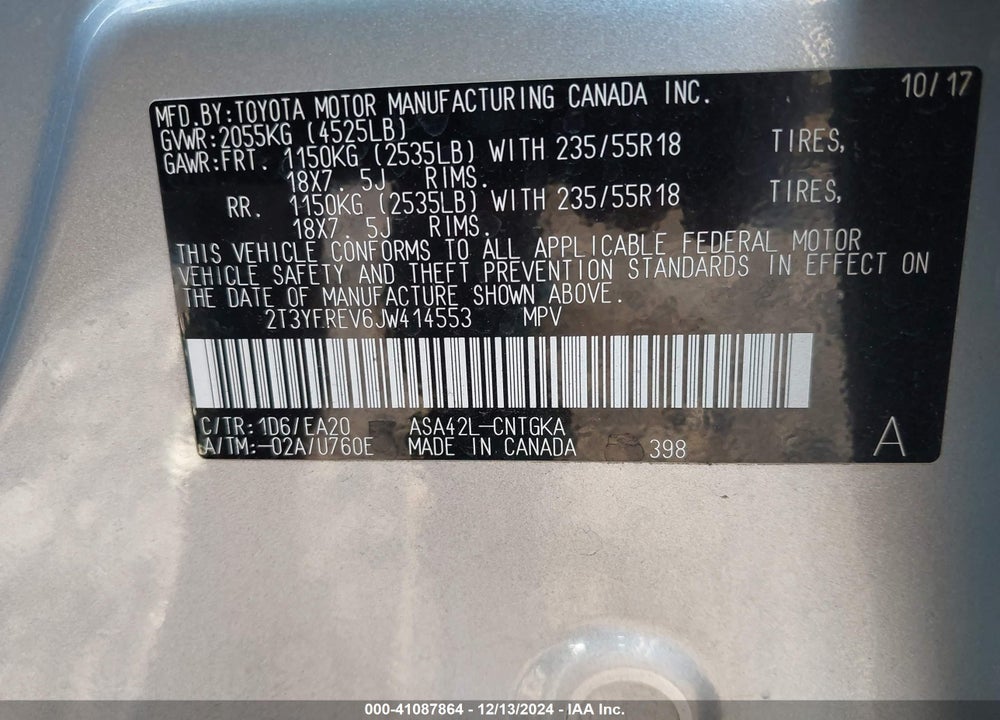 2018 TOYOTA RAV4 LIMITED VIN: 2T3YFREV6JW414553