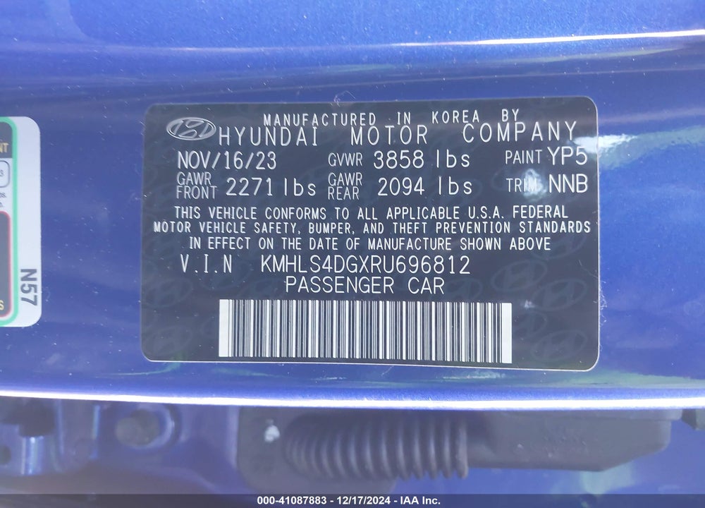 2024 HYUNDAI ELANTRA SEL VIN: KMHLS4DGXRU696812