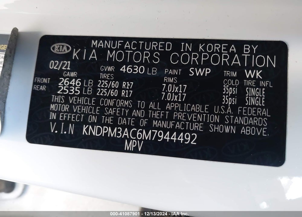 2021 KIA SPORTAGE LX VIN: KNDPM3AC6M7944492