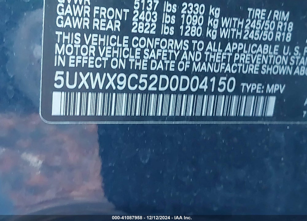 2013 BMW X3 XDRIVE28I VIN: 5UXWX9C52D0D04150