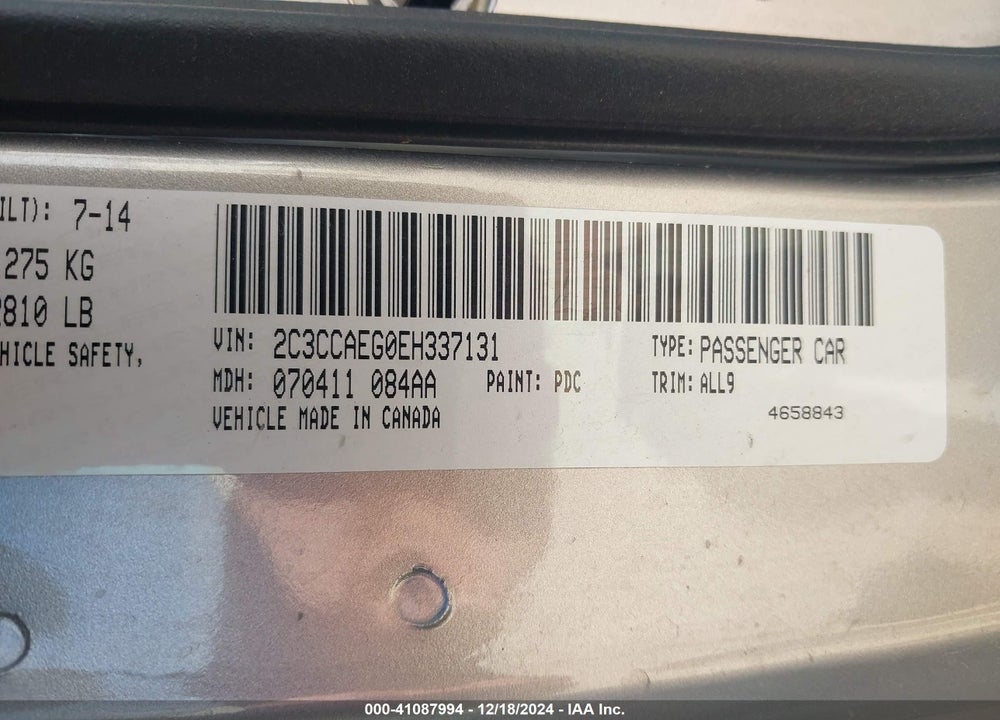 2014 CHRYSLER 300C VIN: 2C3CCAEG0EH337131