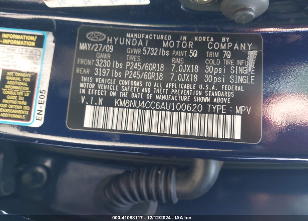 2010 HYUNDAI VERACRUZ LIMITED VIN: KM8NU4CC6AU100620