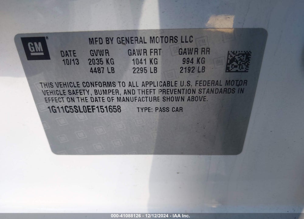 2014 CHEVROLET MALIBU VIN: 1G11C5SL0EF151658