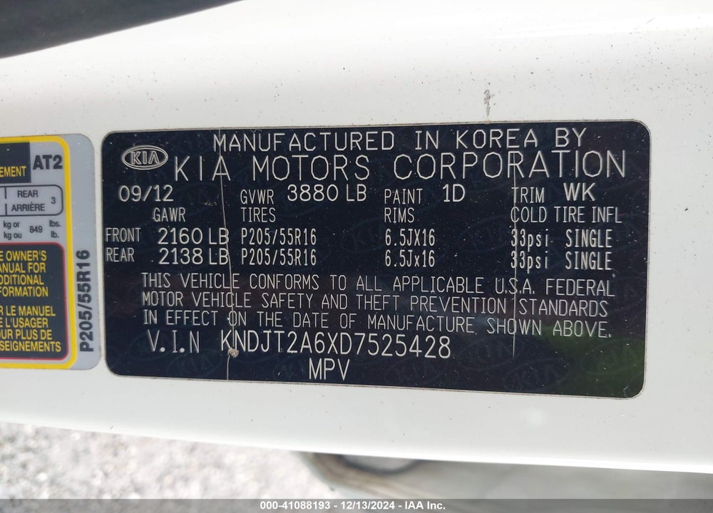 2013 KIA SOUL VIN: KNDJT2A6XD7525428