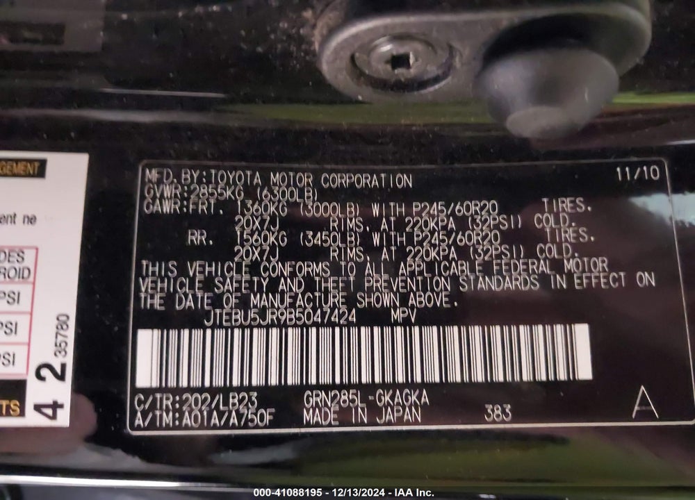 2011 TOYOTA 4RUNNER LIMITED V6 VIN: JTEBU5JR9B5047424