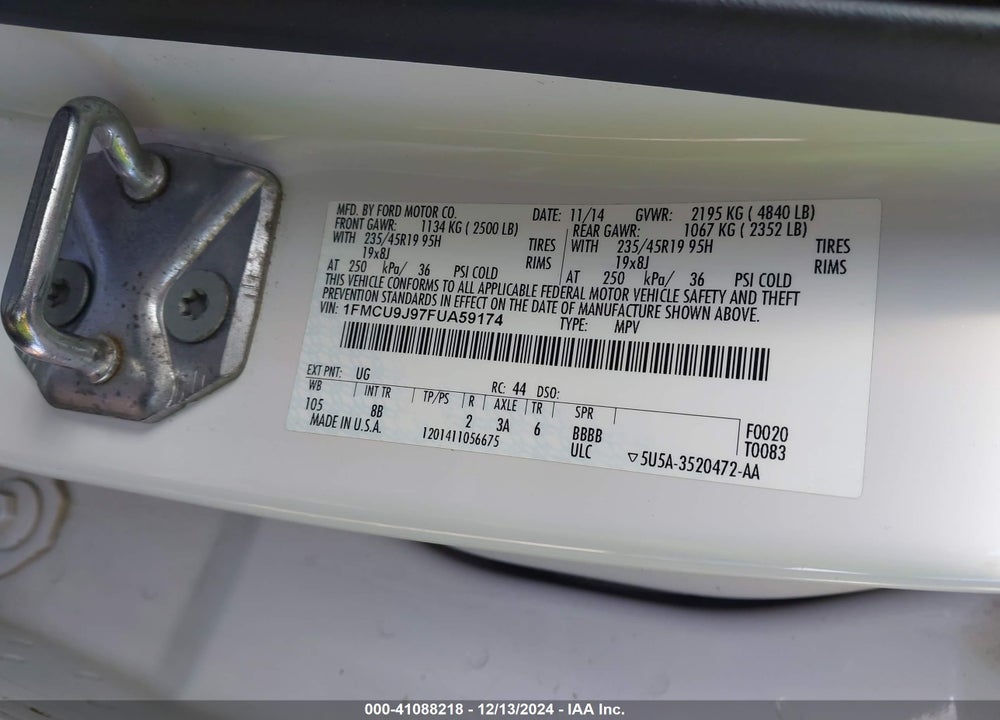 2015 FORD ESCAPE TITANIUM VIN: 1FMCU9J97FUA59174