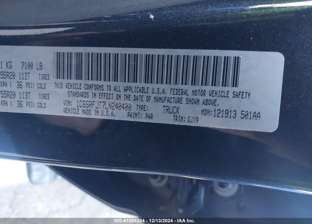 2020 RAM 1500 VIN: 1C6SRFJT7LN240400