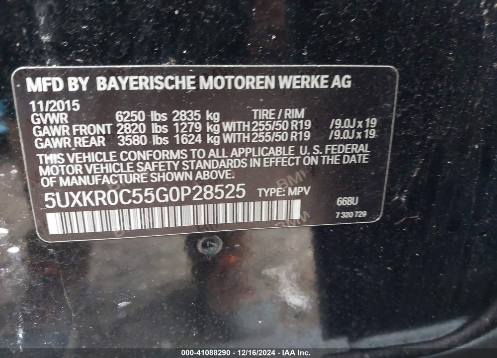 2016 BMW X5 XDRIVE35I VIN: 5UXKR0C55G0P28525