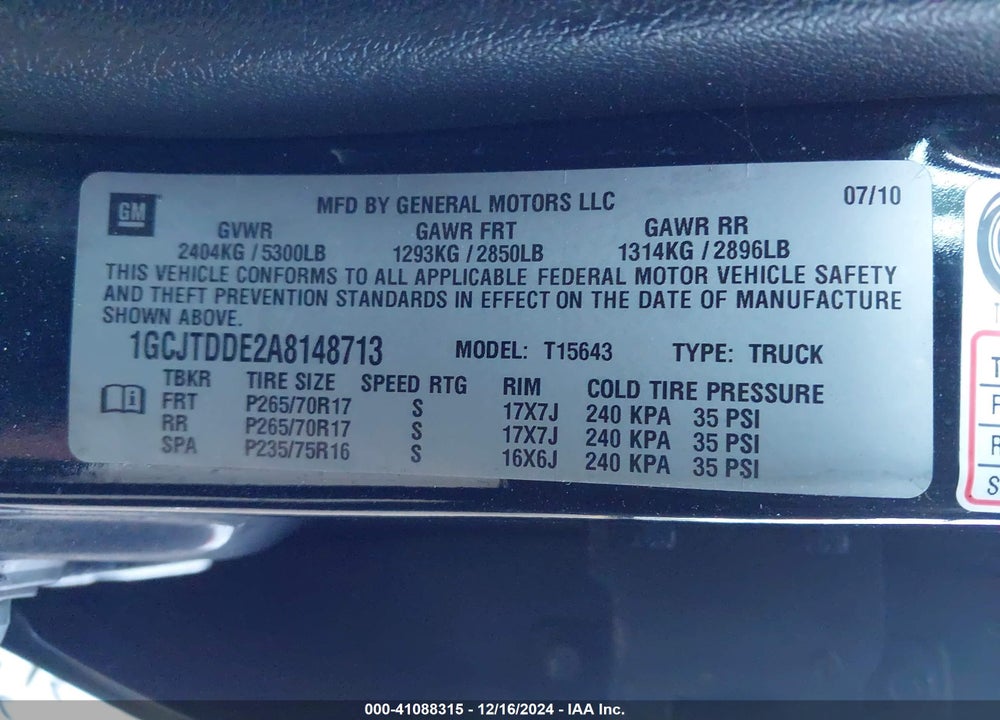 2010 CHEVROLET COLORADO 2LT VIN: 1GCJTDDE2A8148713