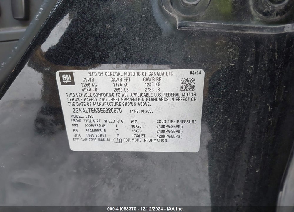 2014 GMC TERRAIN SLT-2 VIN: 2GKALTEK3E6320875
