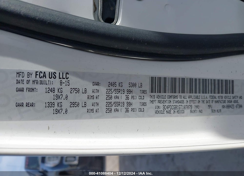 2016 DODGE JOURNEY CROSSROAD PLUS VIN: 3C4PDCGB1GT107079