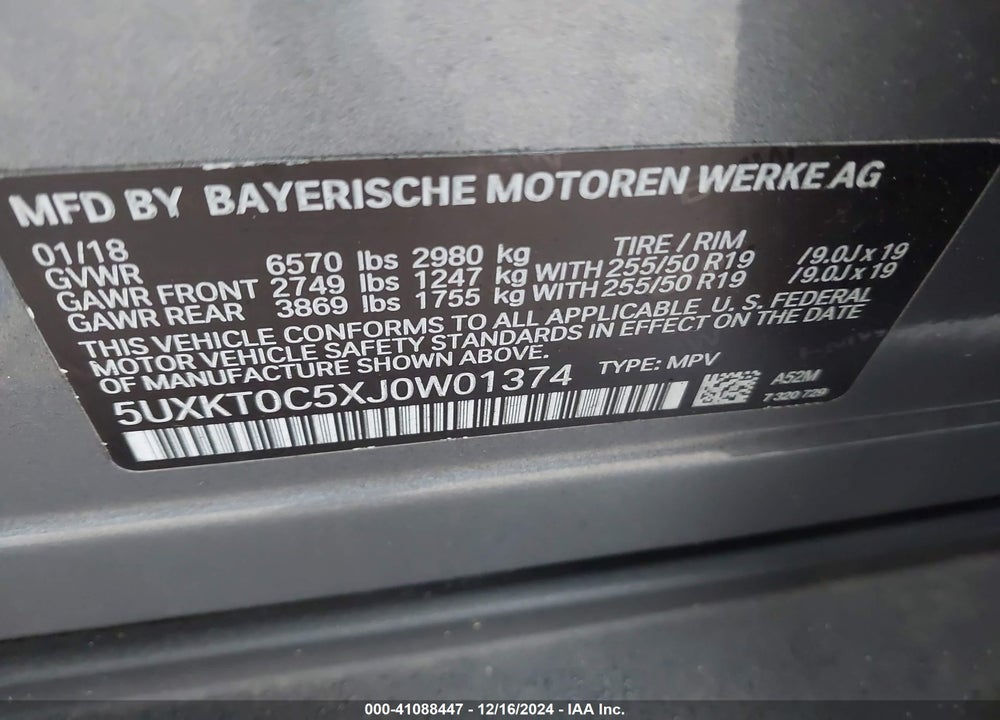 2018 BMW X5 EDRIVE XDRIVE40E IPERFORMANCE VIN: 5UXKT0C5XJ0W01374