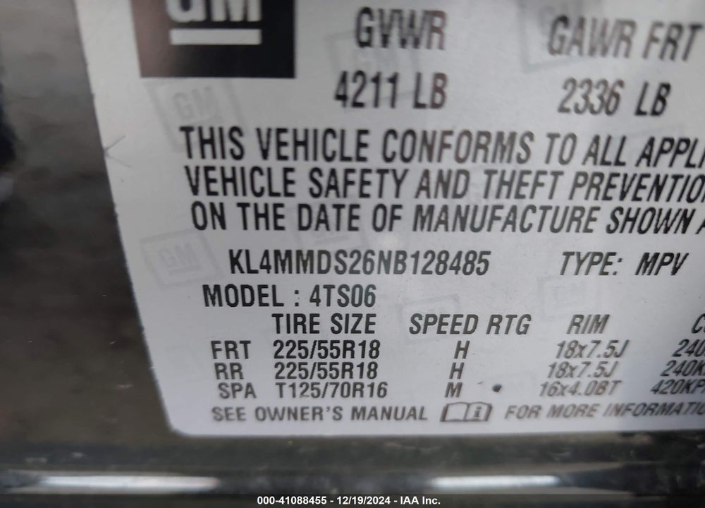2022 BUICK ENCORE GX FWD SELECT VIN: KL4MMDS26NB128485