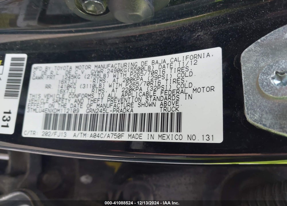 2013 TOYOTA TACOMA DOUBLE CAB VIN: 3TMLU4ENXDM112109